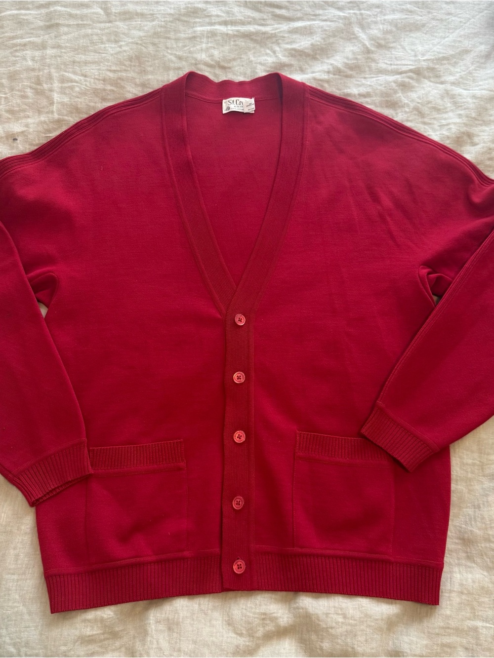 Classic Red Button-Front Men’s Cardigan Sweater
